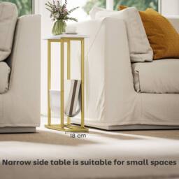 STILVORA Narrow Side Table with Fabric Shelf White - thumbnail 6