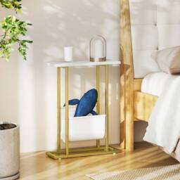 STILVORA Narrow Side Table with Fabric Shelf White - thumbnail 3