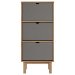Berkfield Home Shoe Cabinet OTTA with 3 Drawers Brown&Grey Solid Wood Pine in Grey - thumbnail 4