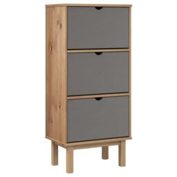 Berkfield Home Shoe Cabinet OTTA with 3 Drawers Brown&Grey Solid Wood Pine in Grey - thumbnail 2