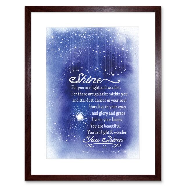 "Artery8 Wall Art Print Quote Shine Stars Artwork Framed 9X7 Inch in Brown - Size: W7"" x H9""" - image 1