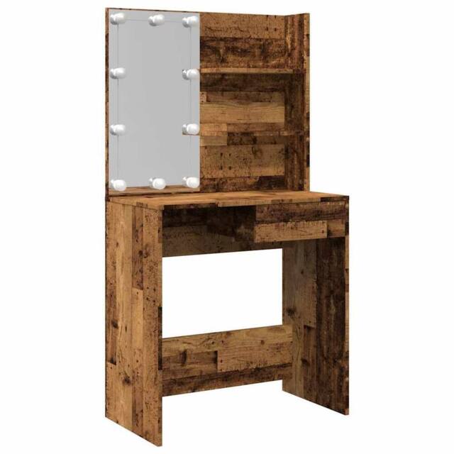 Berkfield Home Dressing Table with LED Old Wood 74.5x40x141 cm in Brown - image 1