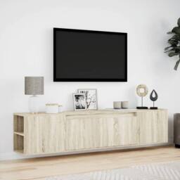 Berkfield Home TV Wall Cabinet with LED Sonoma Oak 180x31x39.5 cm in Light Brown - thumbnail 4