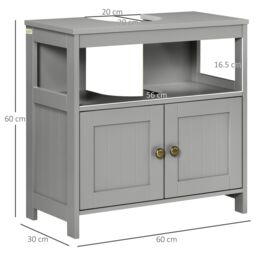 Kleankin Pedestal Under Sink Cabinet with Doors Bathroom Storage Organizer Unit in Grey - thumbnail 3