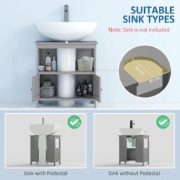 Kleankin Pedestal Under Sink Cabinet with Doors Bathroom Storage Organizer Unit in Grey - thumbnail 4