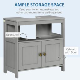 Kleankin Pedestal Under Sink Cabinet with Doors Bathroom Storage Organizer Unit in Grey - thumbnail 5