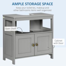 Kleankin Pedestal Under Sink Cabinet with Doors Bathroom Storage Organizer Unit in Grey - thumbnail 6