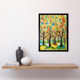 "Artery8 Wall Art Print Apple Tree Orchard Abstract Folk Art Landscape Watercolour Painting Art Framed in Black - Size: W12"" x H16""" - thumbnail 2