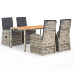 Berkfield Home 5 Piece Garden Dining Set Grey Poly Rattan&Solid Wood Acacia - thumbnail 2