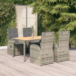 Berkfield Home 5 Piece Garden Dining Set Grey Poly Rattan&Solid Wood Acacia - thumbnail 1