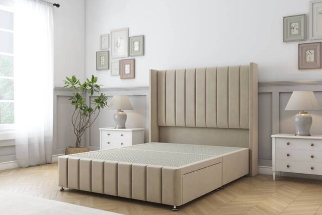 "Sloomy Melbourne Coniston Divan Base No Drawers-54"" Wingback 12"" Footboard in Cream - Size: King" - image 1
