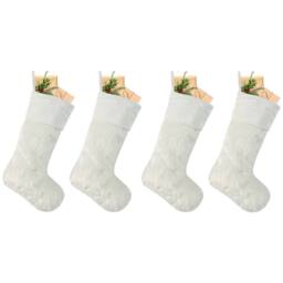 Dibor Set of 4 Traditional Beresford White Faux Fur Xmas Christmas Stocking in Brown - Size: 4 Pack - thumbnail 2