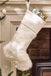 Dibor Set of 4 Traditional Beresford White Faux Fur Xmas Christmas Stocking in Brown - Size: 4 Pack - thumbnail 1