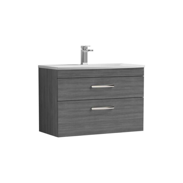 Balterley Millwich 2 Drawer Unit with Curved Basin, Anthracite Woodgrain, 800mm in Grey - image 1