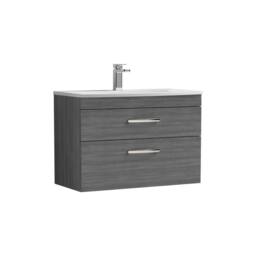 Balterley Millwich 2 Drawer Unit with Curved Basin, Anthracite Woodgrain, 800mm in Grey