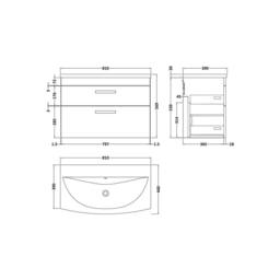 Balterley Millwich 2 Drawer Unit with Curved Basin, Anthracite Woodgrain, 800mm in Grey - thumbnail 2