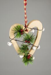 Shatchi Wooden Hanging Decoration Heart Shape Cream 18X1.2X23 CM