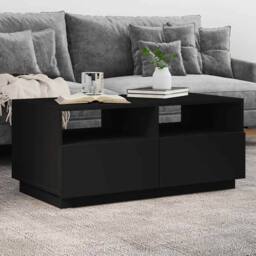 Berkfield Home Modern Coffee Table with LED Lights Black 90x49x40 cm - Size: 90 x 49 x 40 cm - thumbnail 2