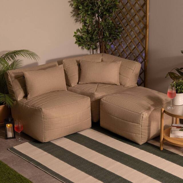 icon 3pcs Noa Bean Bag, 1x Corner, 1x Recliner, 1x Slab, Outdoor Woven Natural