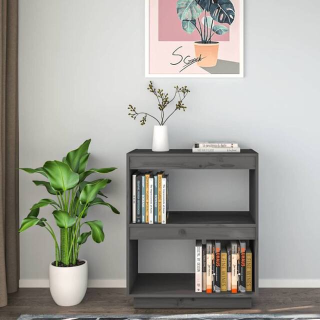 Berkfield Home Beautiful Book Cabinet Grey 60x35x71 cm Solid Wood Pine - Size: 60 x 35 x 71 cm - image 1