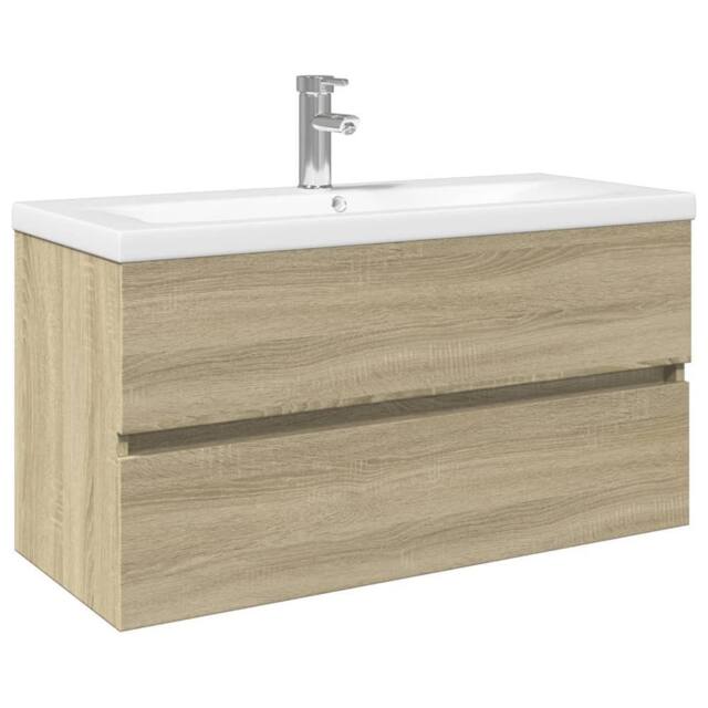 Berkfield Home 2 Piece Bathroom Furniture Set Ceramic & Engineered Wood in Light Tan - image 1