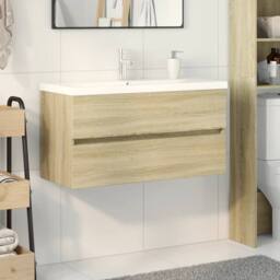 Berkfield Home 2 Piece Bathroom Furniture Set Ceramic & Engineered Wood in Light Tan - thumbnail 2