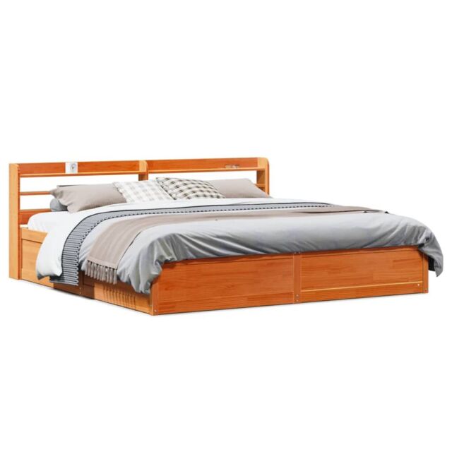 Berkfield Home Bed Frame with Headboard Wax Brown 180x200 cm Super King Solid Wood Pine - image 1