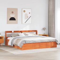 Berkfield Home Bed Frame with Headboard Wax Brown 180x200 cm Super King Solid Wood Pine - thumbnail 3