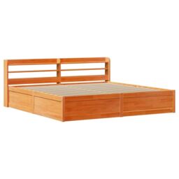 Berkfield Home Bed Frame with Headboard Wax Brown 180x200 cm Super King Solid Wood Pine - thumbnail 2