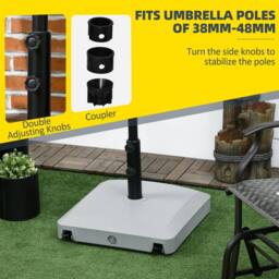 OUTSUNNY Garden Parasol Base Holder, 24kg Water or 30kg Sand Filled, with Wheels & Brakes in Light Grey - thumbnail 5