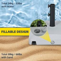 OUTSUNNY Garden Parasol Base Holder, 24kg Water or 30kg Sand Filled, with Wheels & Brakes in Light Grey - thumbnail 4