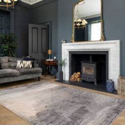 Kukoon Abstract Design Cotton Chenille Rug Blue Teal Machine Washable in Grey - Size: 280 cm x 380 cm - thumbnail 1