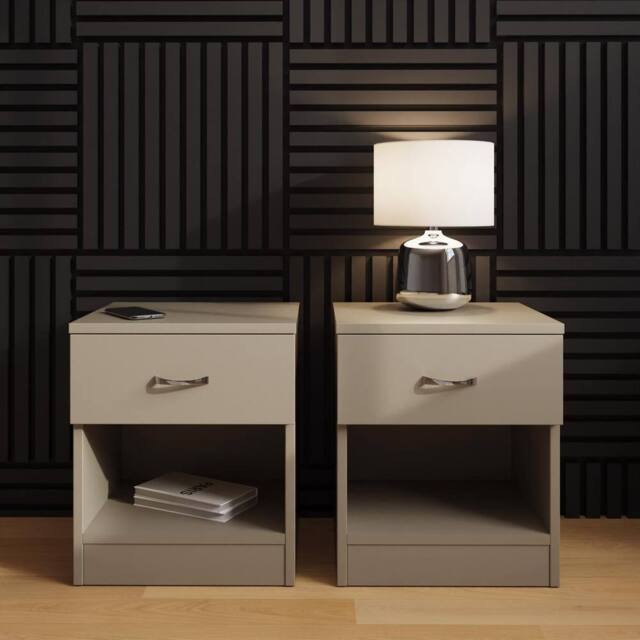 FWStyle Pair Of 1 Drawer Open Shelf Putty Nightstands in Beige - image 1