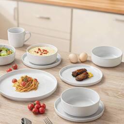 simpa White Vertical Edge Porcelain Dinner Set - Size: 12 Pack - thumbnail 7