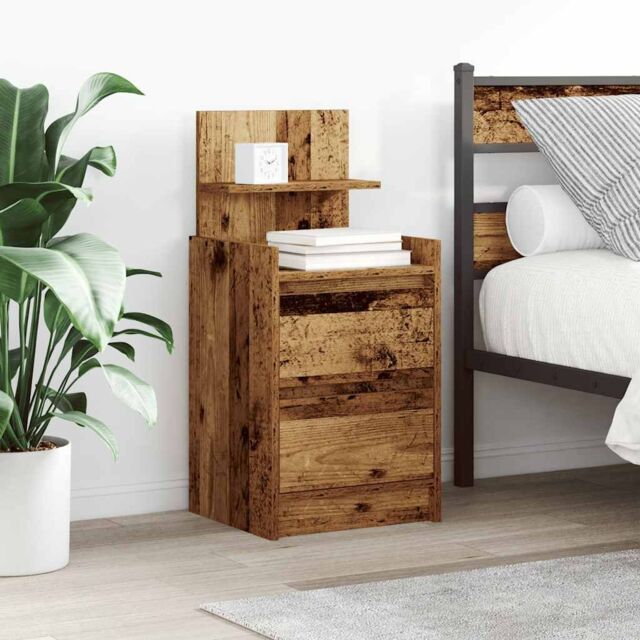 Berkfield Home Bedside Cabinet with 2 Drawers Old Wood 38x34x80 cm in Brown - Size: 38 x 34 x 80 cm - image 1