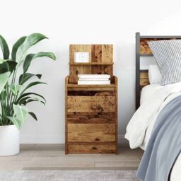Berkfield Home Bedside Cabinet with 2 Drawers Old Wood 38x34x80 cm in Brown - Size: 38 x 34 x 80 cm - thumbnail 3