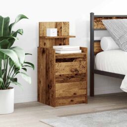 Berkfield Home Bedside Cabinet with 2 Drawers Old Wood 38x34x80 cm in Brown - Size: 38 x 34 x 80 cm - thumbnail 1