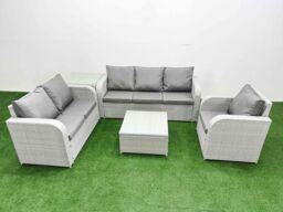 Fimous Patio PE Wicker 6 Seater Outdoor Rattan Furniture Sofa Sets w/ Square Coffee Table Reclining Chair Loveseat Sofa 3 Seater Sofa Side Table - thumbnail 1