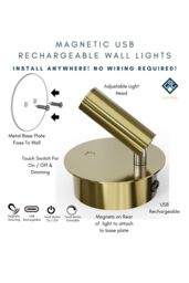 CGC Lighting 'Scarlet' Satin Gold Adjustable Head LED Rechargeable Magnetic USB Reading Bedside Wall Light - thumbnail 2