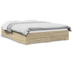 Berkfield Home Modern Bed Frame w/Drawers Frame Sonoma Oak 150x200 cm King Size in Light Tan - thumbnail 3