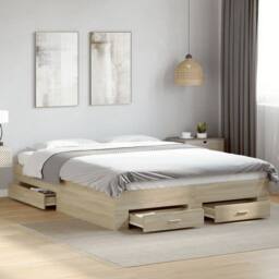Berkfield Home Modern Bed Frame w/Drawers Frame Sonoma Oak 150x200 cm King Size in Light Tan - thumbnail 2