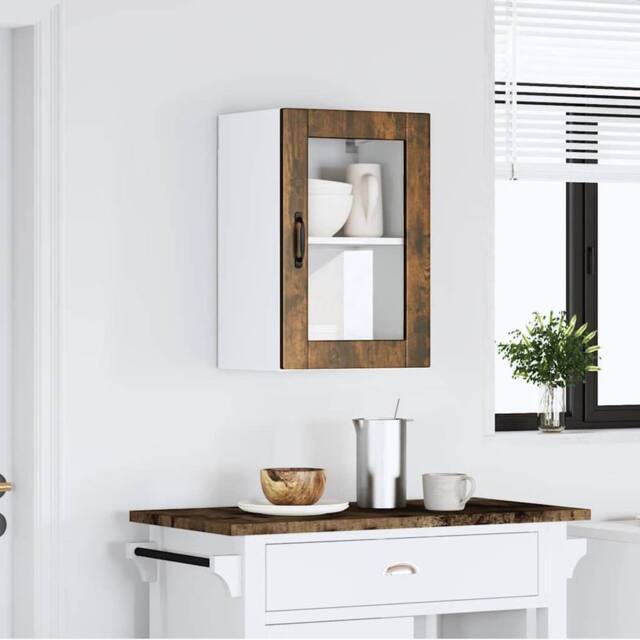 Berkfield Home Kitchen Wall Cabinet with Glass Door¬†Porto Smoked Oak in Brown - image 1