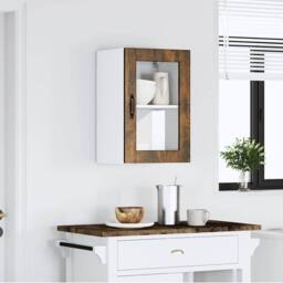 Berkfield Home Kitchen Wall Cabinet with Glass Door¬†Porto Smoked Oak in Brown