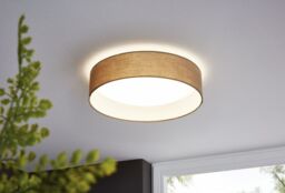Loops Flush Ceiling Light Colour White Shade Taupe Fabric Bulb LED 11W Included - thumbnail 3