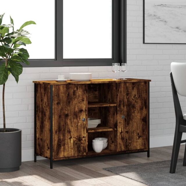 Berkfield Home Sideboard Smoked Oak 100x35x70 cm Engineered Wood in Brown - Size: 100 x 35 x 70 cm - image 1