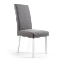 netfurniture RivendelLis Stud Detail Linen Effect Steel Grey Chair White Legs