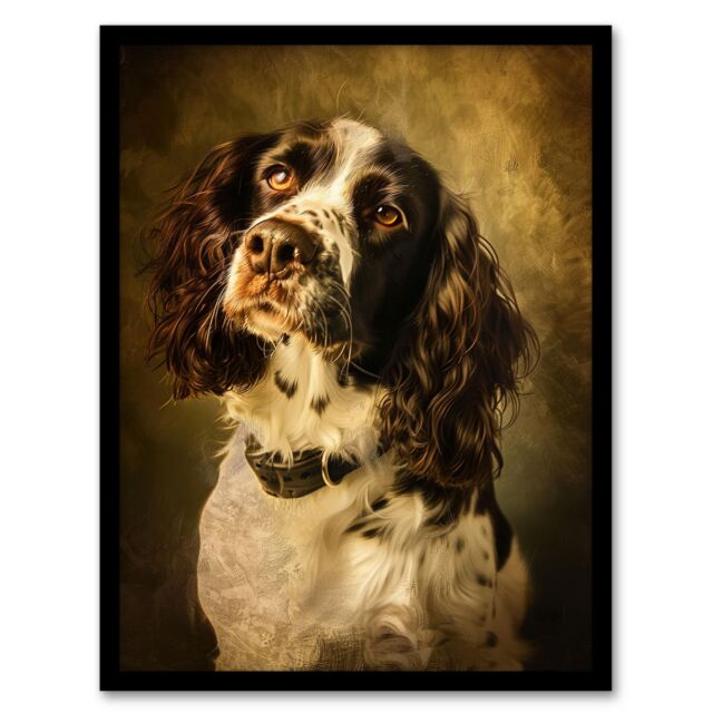 "Artery8 English Springer Spaniel Dog Lover Painting Framed Art Print in Brown - Size: W12"" x H16""" - image 1