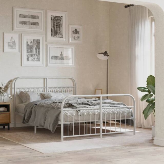 Berkfield Home Metal Bed Frame without Mattress with Footboard White 140x200cm - Size: 140x200 cm - image 1