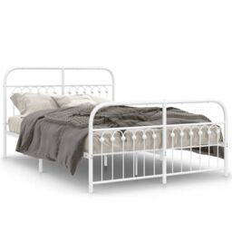 Berkfield Home Metal Bed Frame without Mattress with Footboard White 140x200cm - Size: 140x200 cm - thumbnail 2