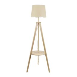 ValueLights Morrigan Natural Wood Tripod Floor Lamp Scallop White Trim Taper Shade - thumbnail 2